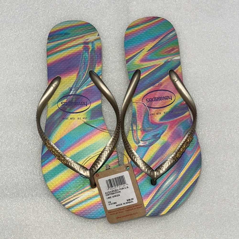 Havaianas Multicolor Flip Flops with Metallic Straps